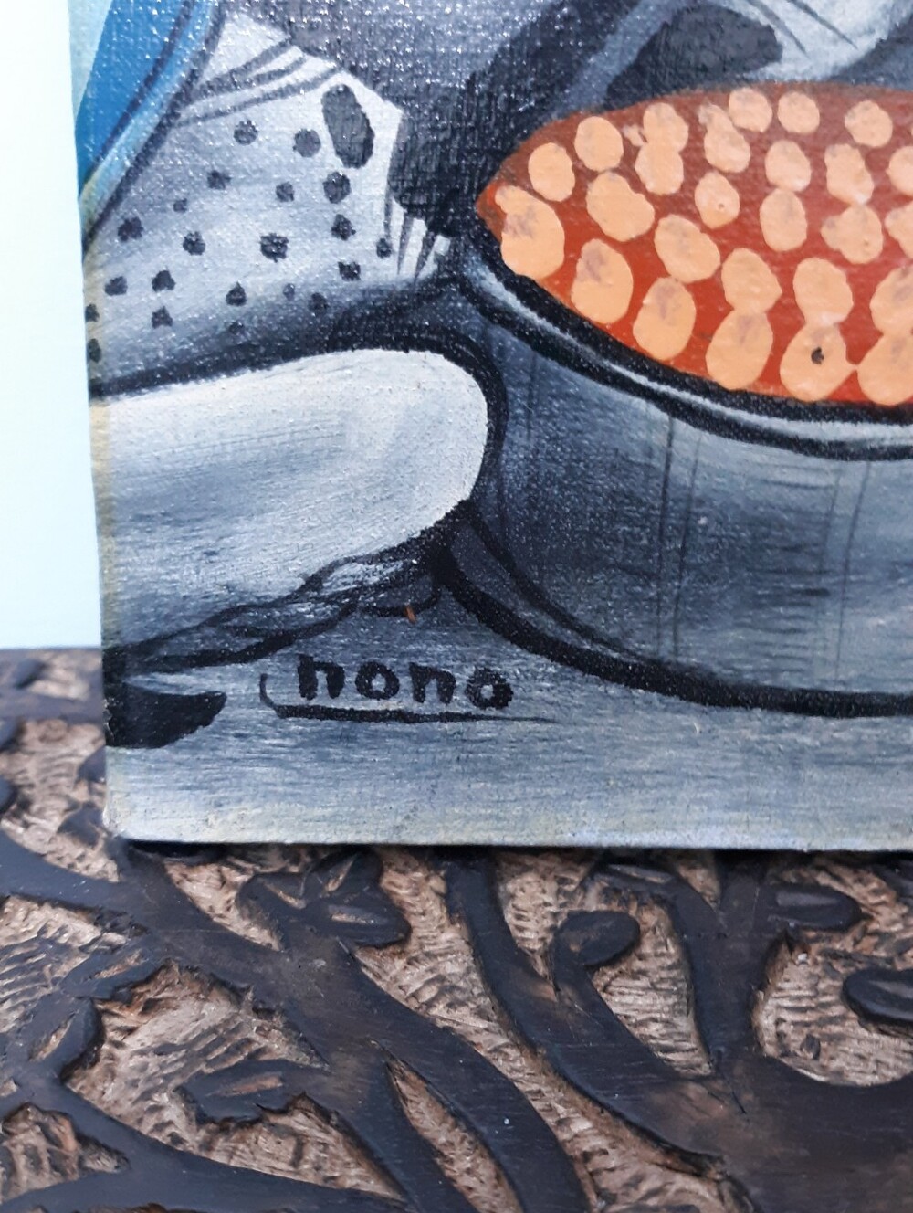 Signed Nono Haiti Canvas Oil Painting Haitian Folk Art 7.5" x 10" Women Baskets - Picture 3 of 6